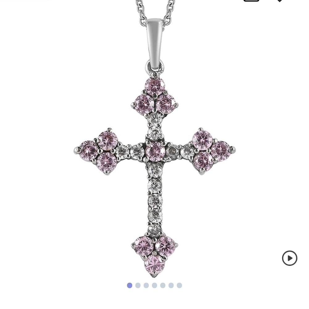 🆕️⛪️ Simulated Pink & White Diamond Cross Pendant Necklace in Stainless Steel⛪️